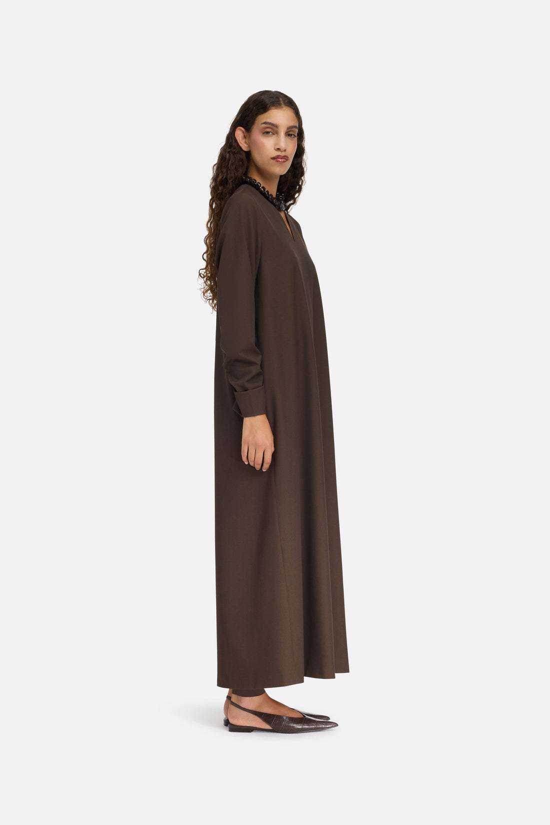Tailored Col en V Robe | Dark Brown