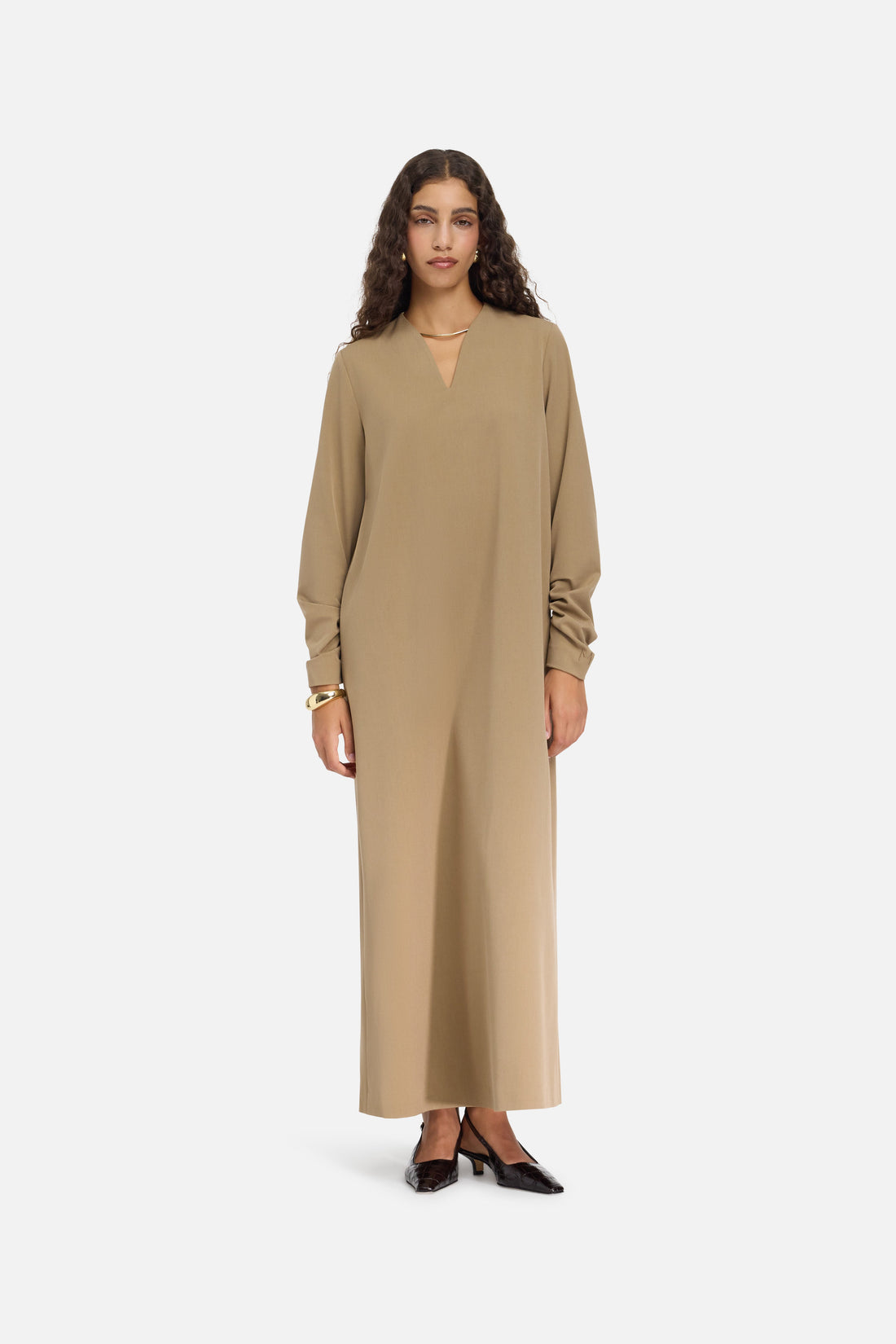 Tailored Col en V Robe | Walnut